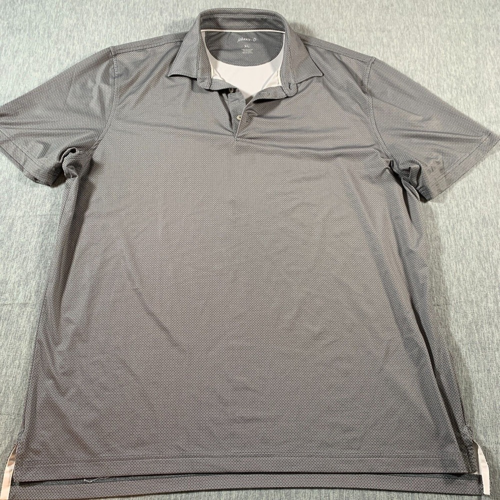 Johnnie-O Polo Mens Large‎ Grey Geometric Polyester Short Sleeve Stretch